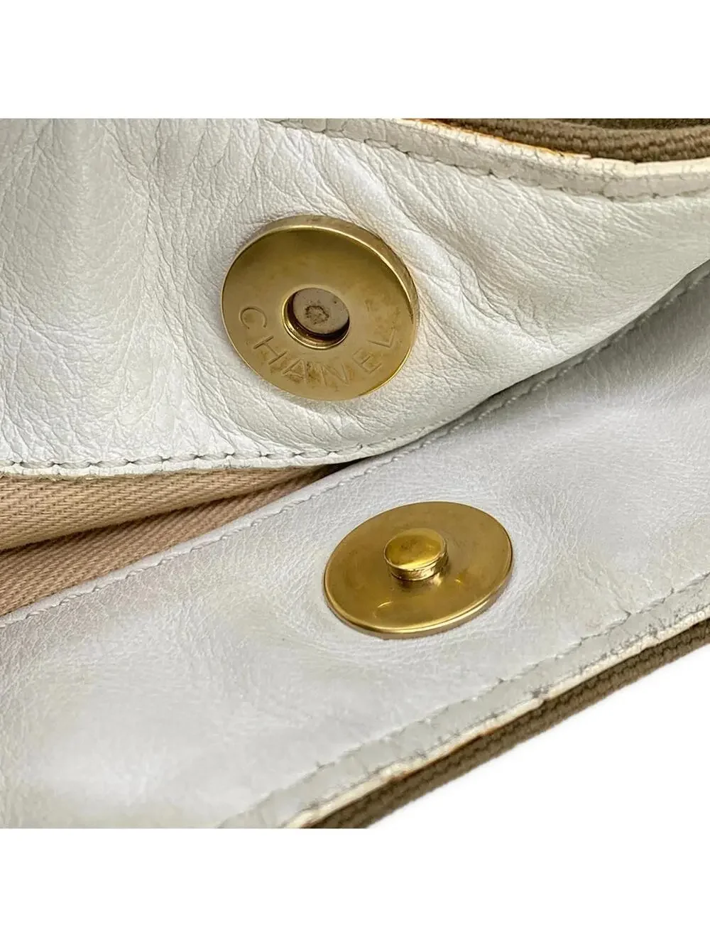 Chanel Khaki Cream Canvas Leather #304192C10B